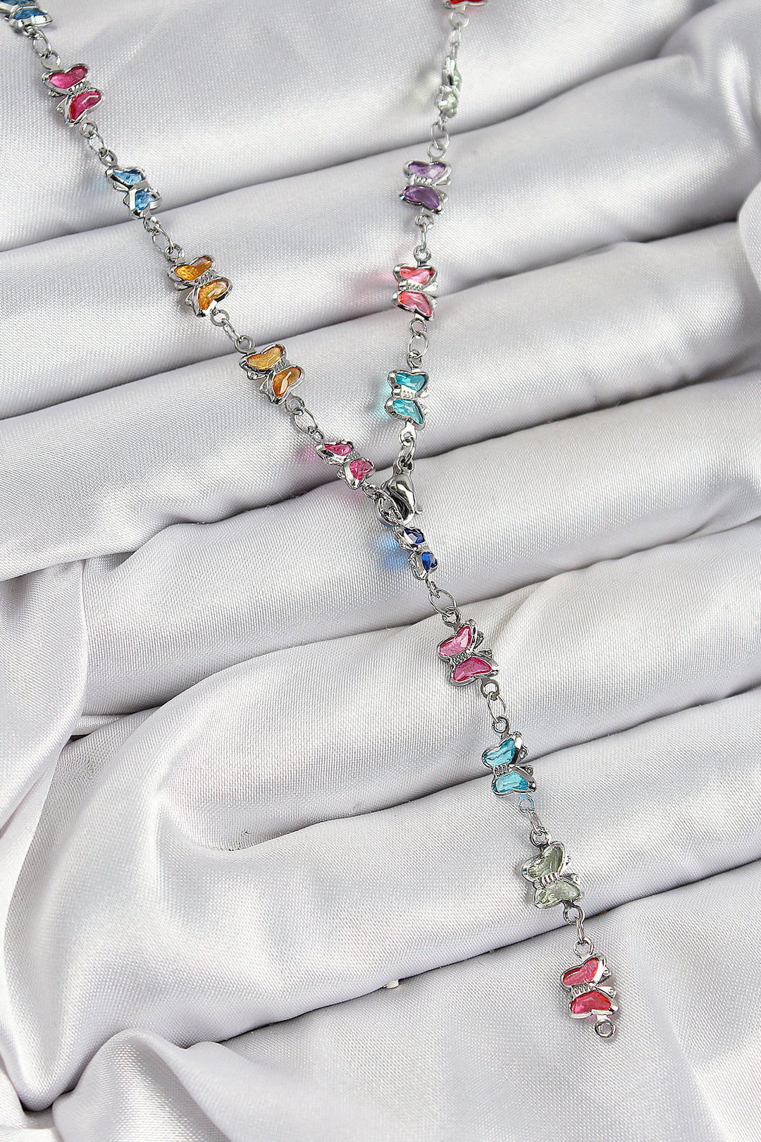EBJ Silver Color Women's Y Necklace with Rice Colored Zircon Stone Butterfly Model - Hellevoetsluis