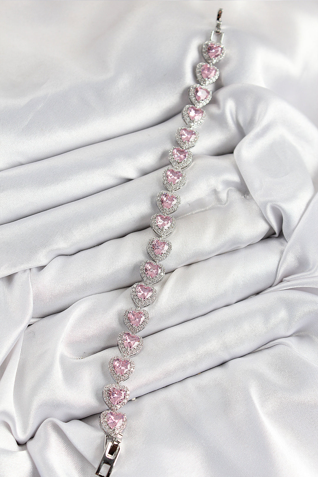 EBJ Silver Color VIP Series Women's Bracelet with Rice Zircon Stone Pink Heart Baguette Model - Bremen