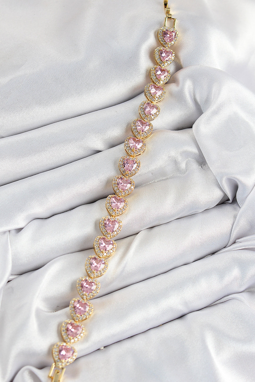 EBJ Rice Zircon Stone Pink Heart Baguette Model Gold Color VIP Series Women's Bracelet - Washington