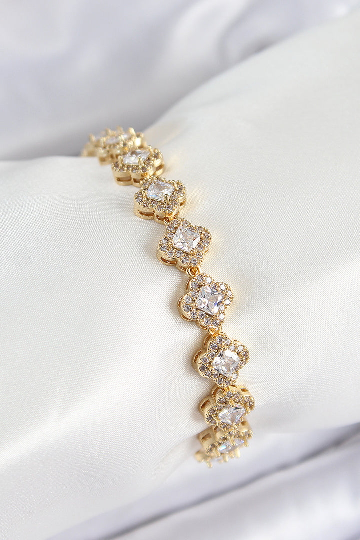 EBJ Rice Zircon Stone Clover Baguette Model Gold Color VIP Series Women's Bracelet - Holland