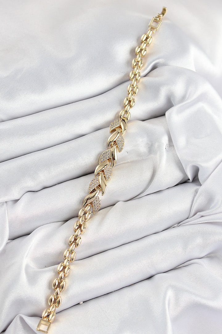 EBJ Rice Zircon Stone Fish Tail Model Gold Color Women's Bracelet - San Francisco