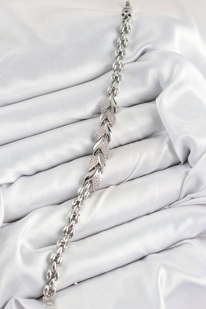 EBJ Silver Color Women's Bracelet with Rice Zircon Stone Fish Tail Design - Moline