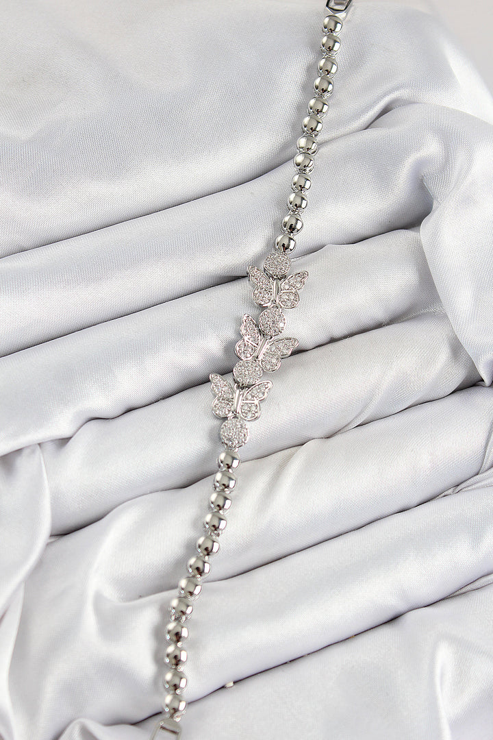 EBJ Rice Zircon Stone Butterfly Model Silver Color Women's Bracelet - Castelo Branco