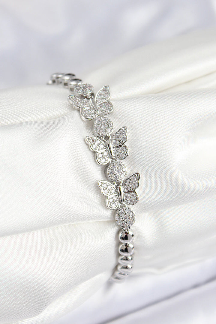 EBJ Rice Zircon Stone Butterfly Model Silver Color Women's Bracelet - Castelo Branco