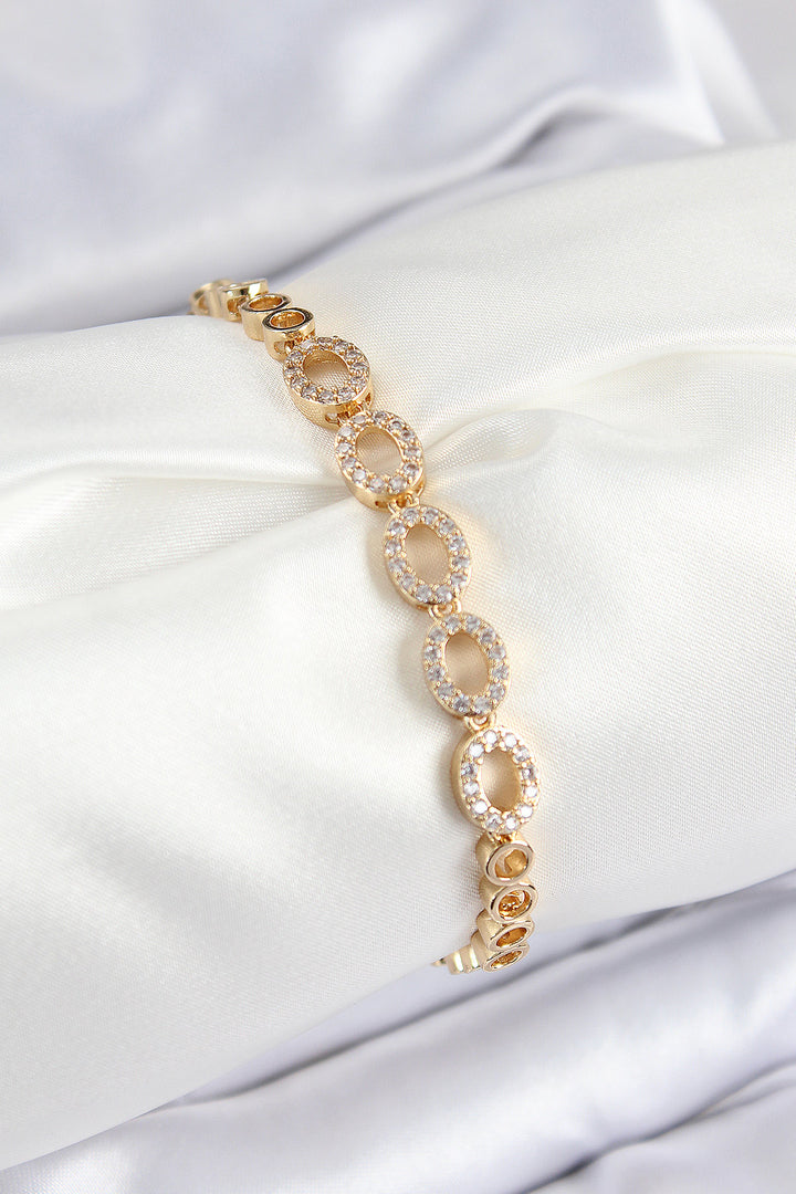 EBJ Rice Zircon Stone Oval Model Gold Color Women's Bracelet - Pordenone
