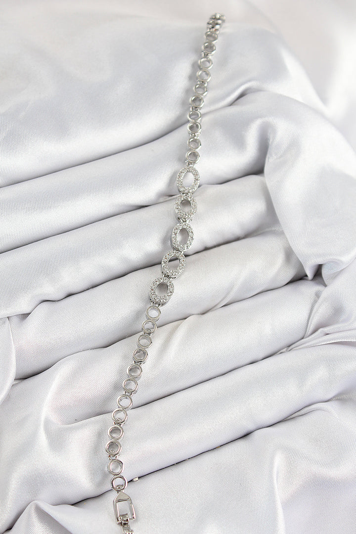 EBJ Rice Zircon Stone Oval Model Silver Color Women's Bracelet - Doncaster