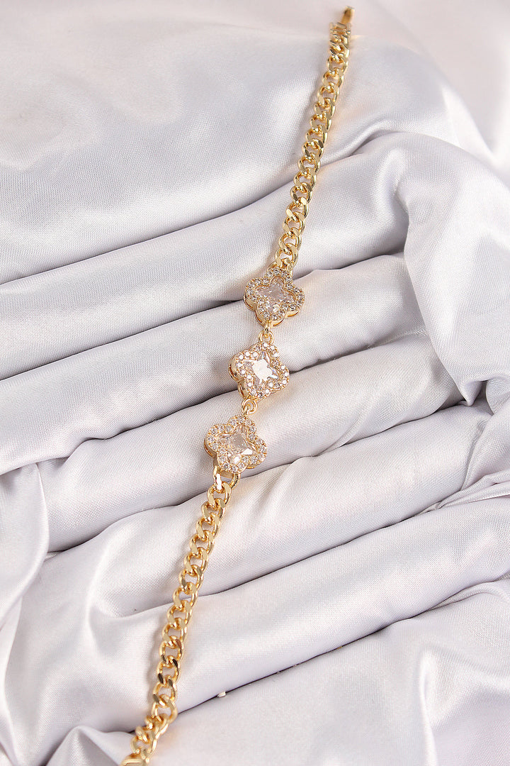 EBJ Rice Zircon Stone Clover Model Gold Color Women's Bracelet - Bradenton