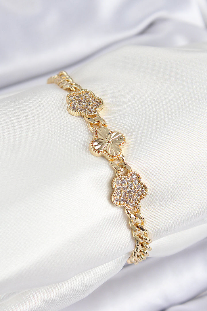 EBJ Rice Zircon Stone Clover Model Gold Color Women's Bracelet - West Hollywood