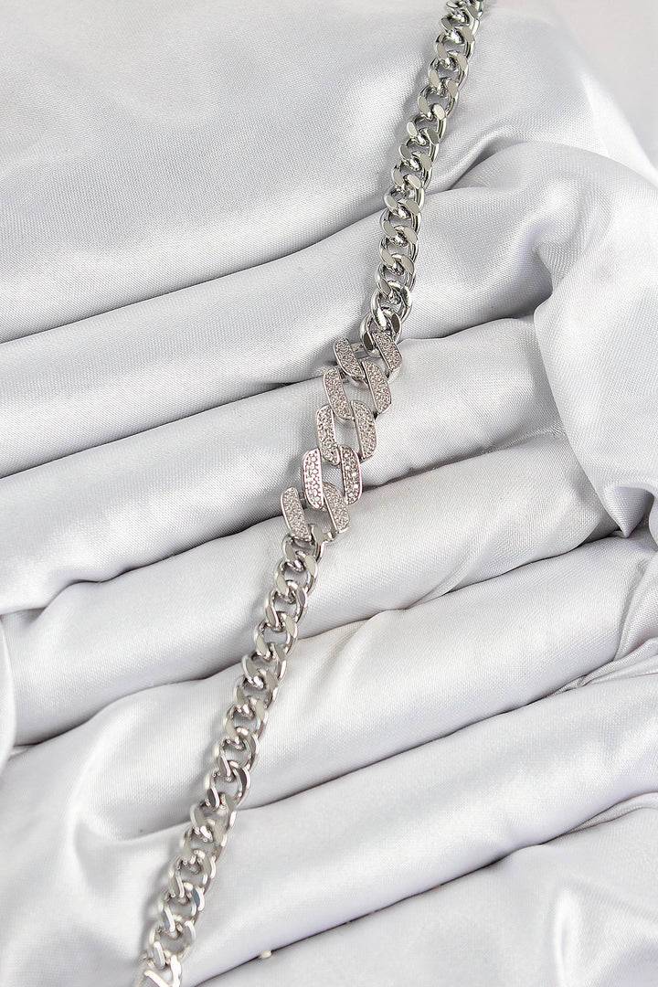 EBJ Rice Zircon Stone Crushed Cuban Chain Model Silver Color Women's Bracelet - Ivry-sur-Seine