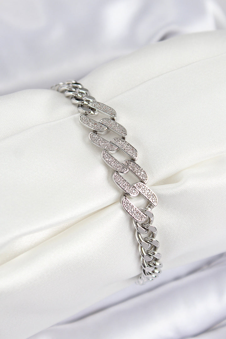 EBJ Rice Zircon Stone Crushed Cuban Chain Model Silver Color Women's Bracelet - Ivry-sur-Seine