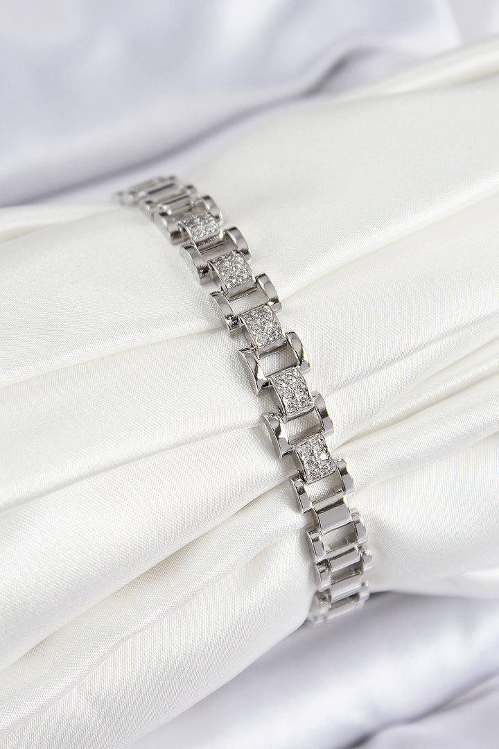 EBJ Rice Zircon Stone Detailed Model Silver Color Women's Bracelet - Royal Tunbridge Wells