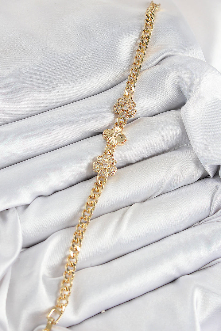EBJ Rice Zircon Stone Clover Model Gold Color Women's Bracelet - Conegliano