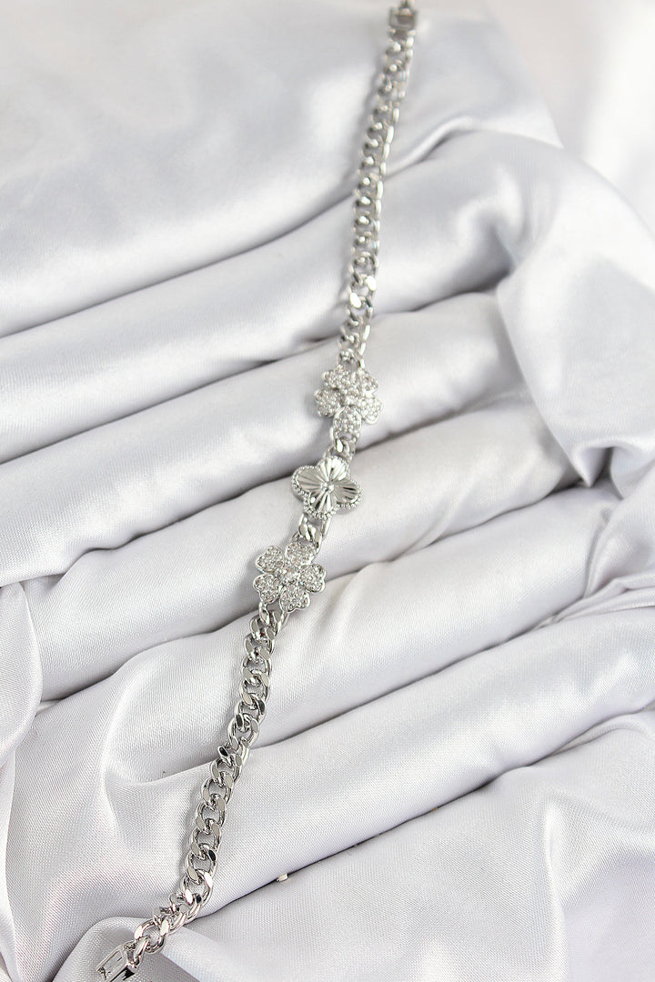 EBJ Rice Zircon Stone Clover Model Silver Color Women's Bracelet - Sevran