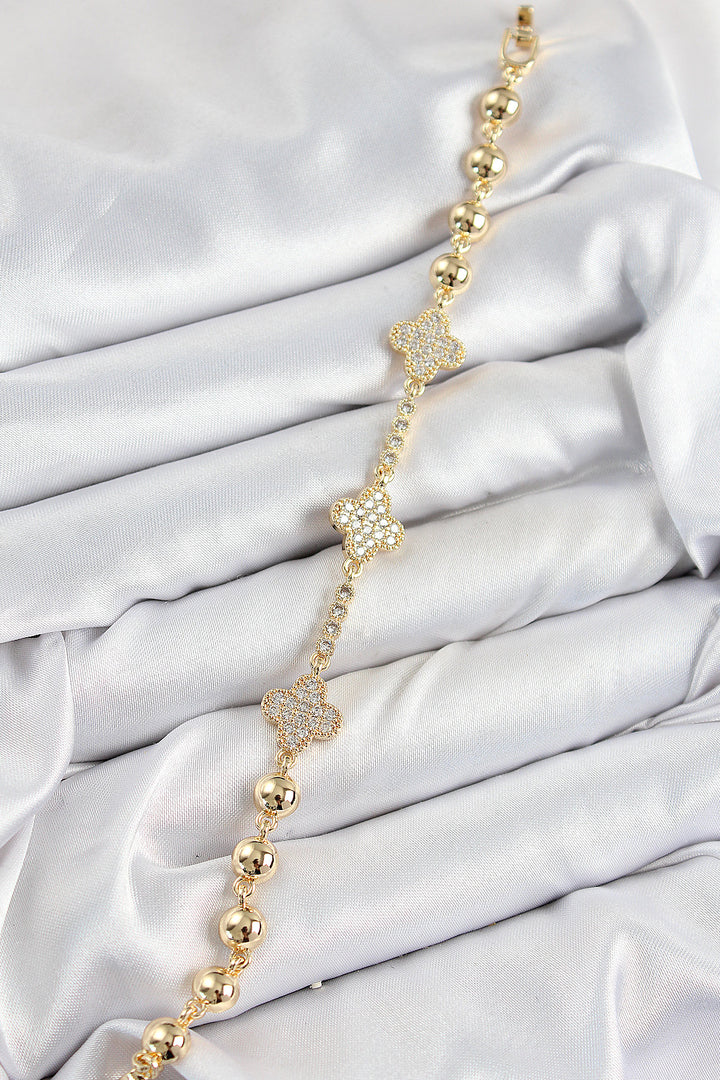EBJ Rice Zircon Stone Clover Model Gold Color Women's Bracelet - Norfolk