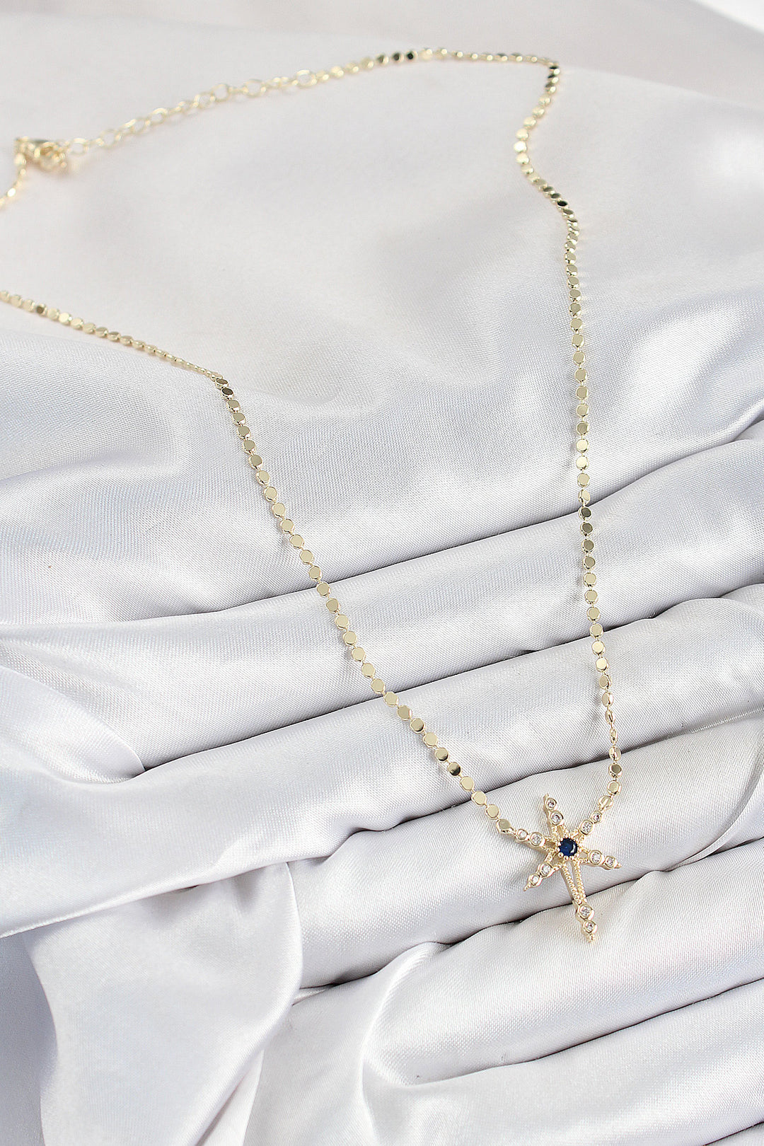 EBJ Rice Zircon Stone Polaris Model Hammered Chain Gold Color Women's Necklace - Vasto