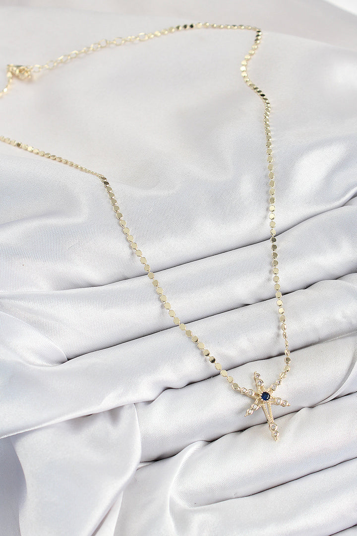 EBJ Rice Zircon Stone Polaris Model Hammered Chain Gold Color Women's Necklace - Vasto