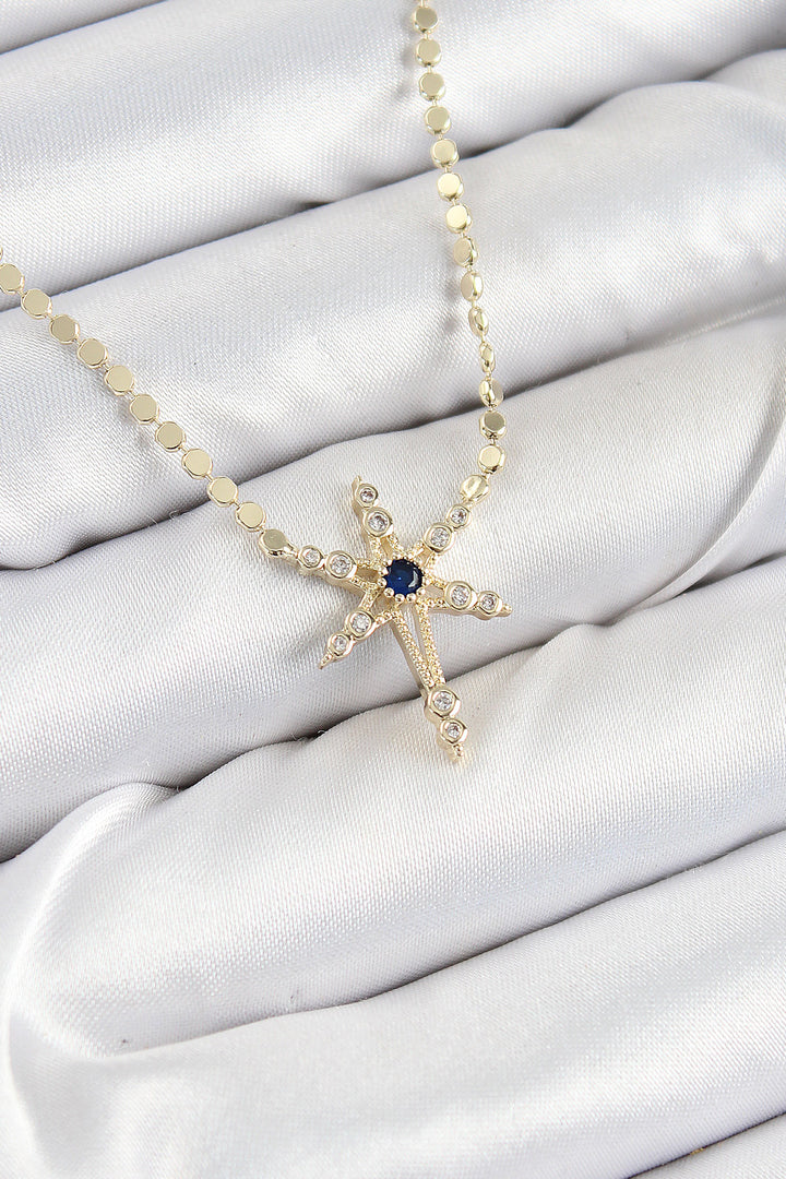 EBJ Rice Zircon Stone Polaris Model Hammered Chain Gold Color Women's Necklace - Vasto