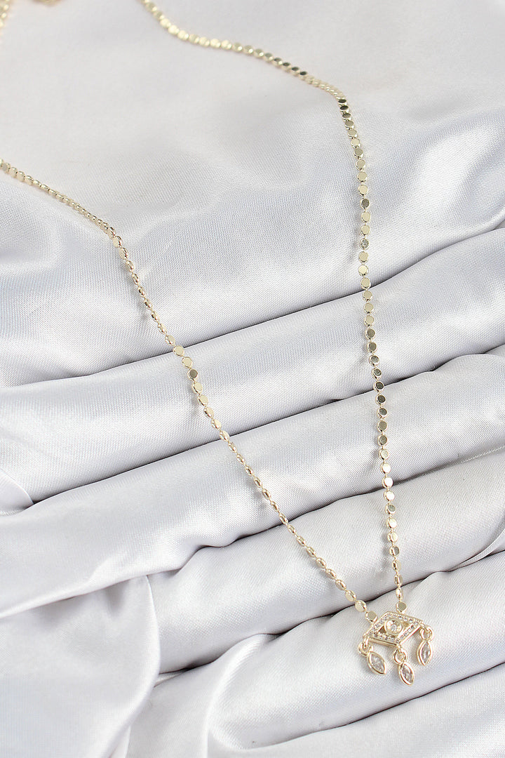 EBJ Rice Zircon Stone Pendant Eye Model Hammered Chain Gold Color Women's Necklace - Tezonapa