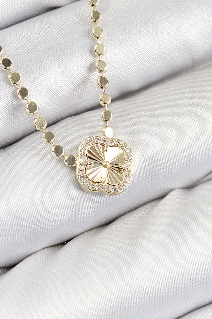EBJ Rice Zircon Stone Clover Model Crush Chain Gold Color Women's Necklace - Anderson