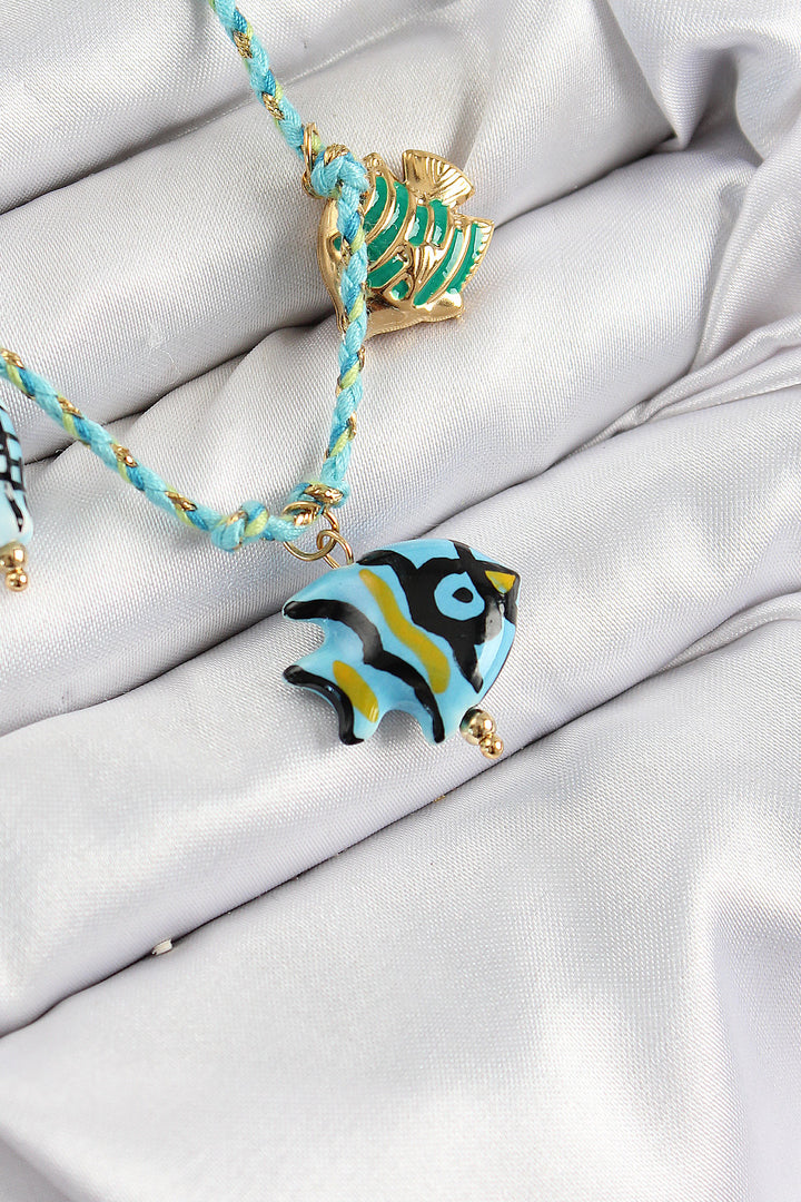 EBJ Ceramic Patterned Fish Figure Model Blue String Women's Necklace - Cape Girardeau