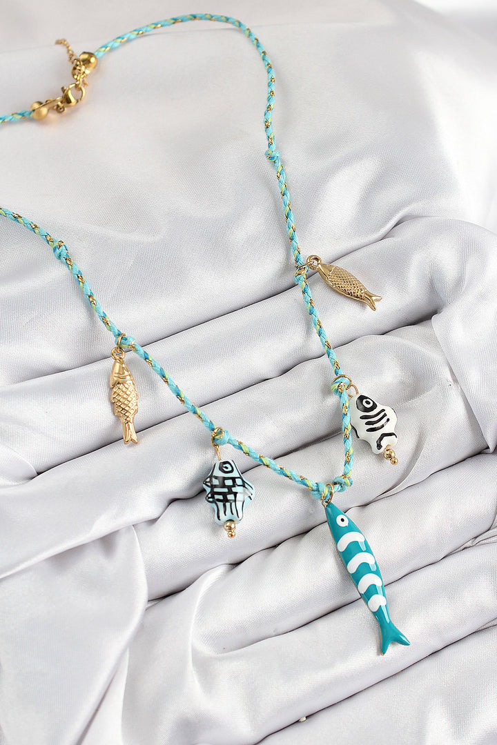 EBJ Woman Necklace with Ceramic Motif Fish Figure Model Blue String - Dordrecht