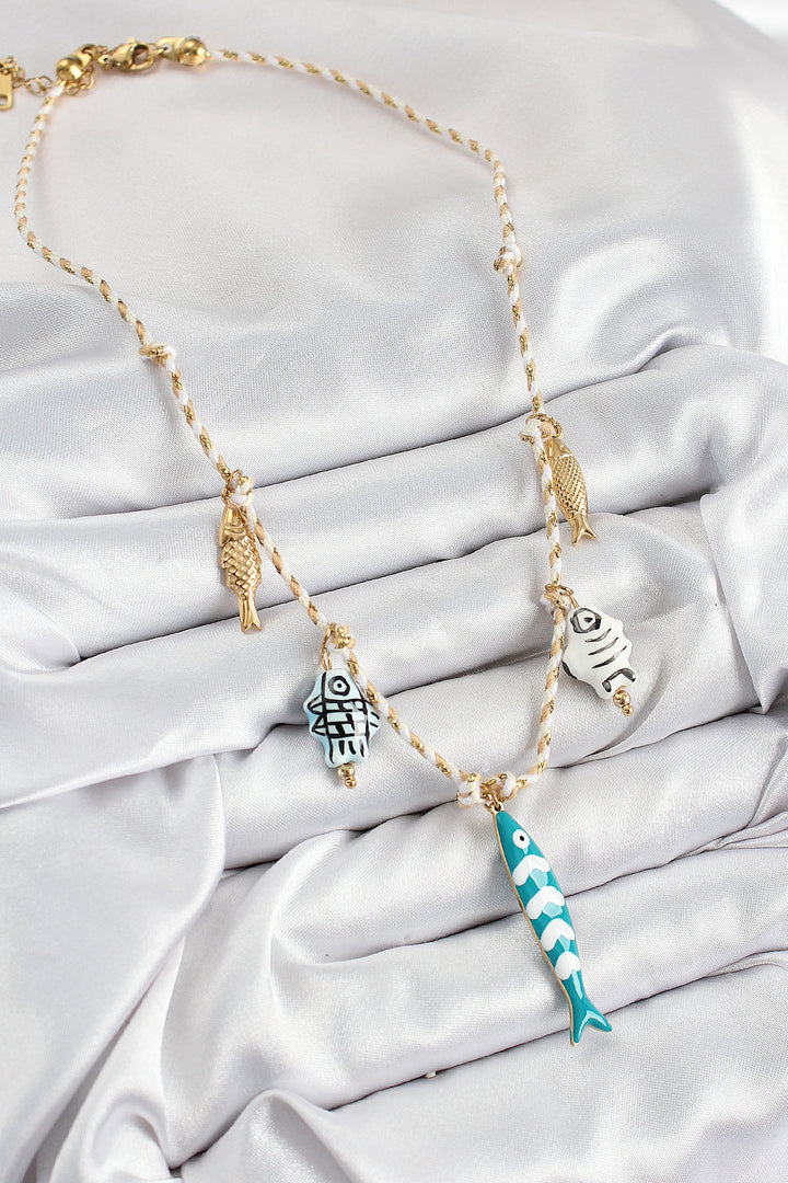 EBJ Fish Pendant Necklace with Ceramic Motif Model Cream String Women's Necklace - East Brunswick