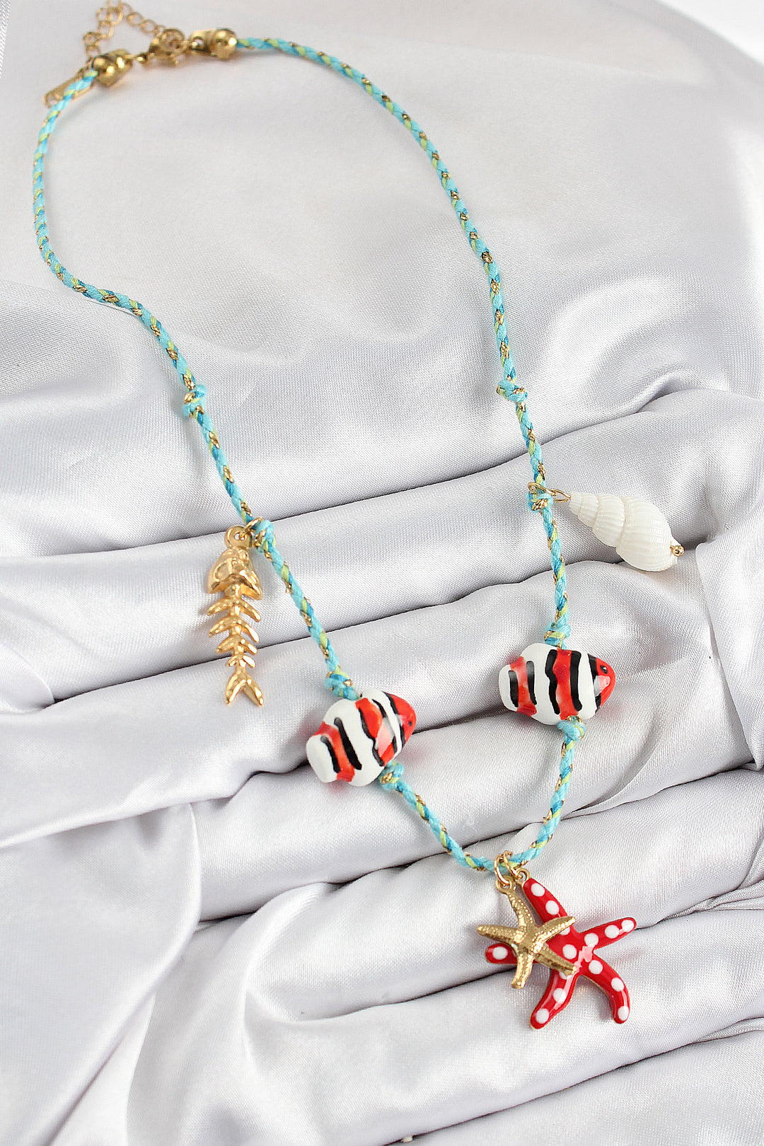 EBJ Ceramic Patterned Starfish Figured Model Blue String Women's Necklace - Babruysk