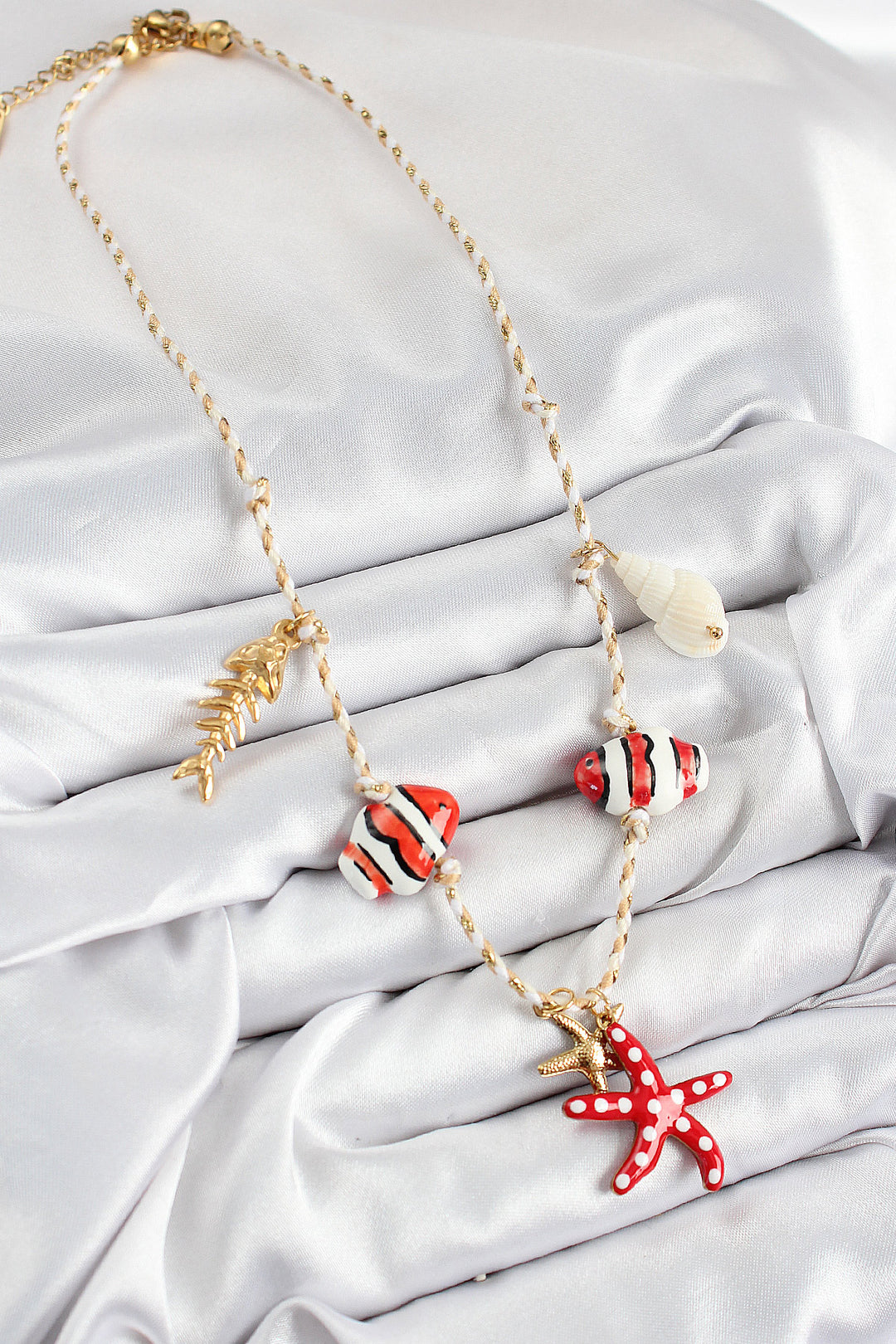 EBJ Ceramic Patterned Starfish Figurine Cream Rope Women's Necklace - Dunedin