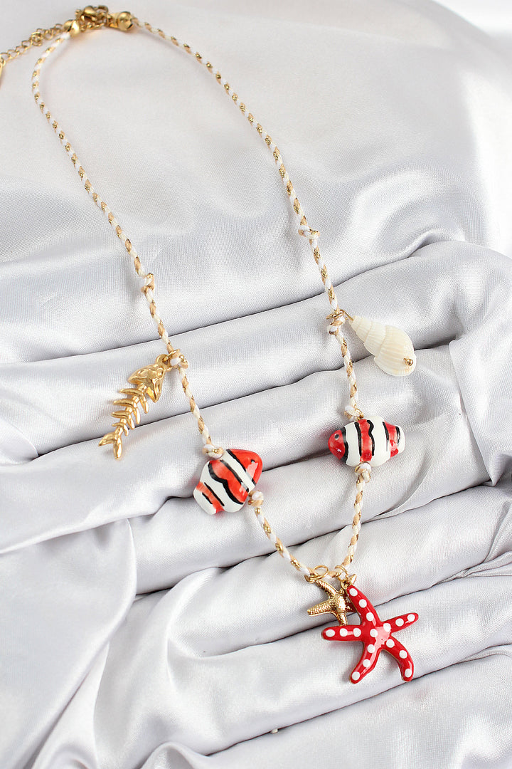 EBJ Ceramic Patterned Starfish Figurine Cream Rope Women's Necklace - Dunedin