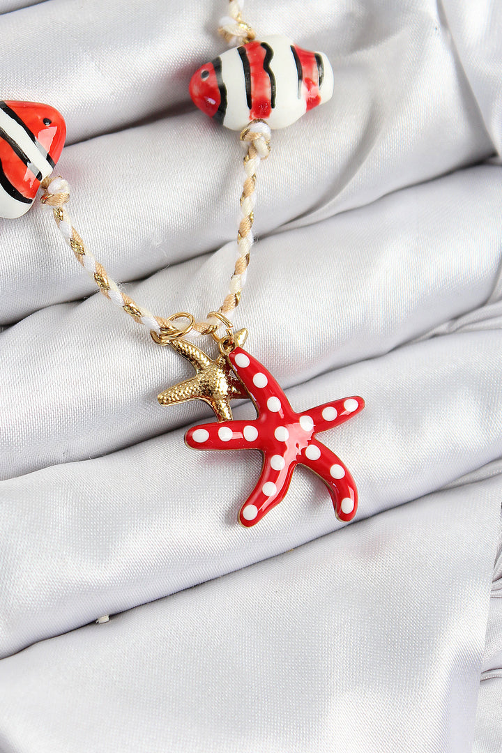 EBJ Ceramic Patterned Starfish Figurine Cream Rope Women's Necklace - Dunedin