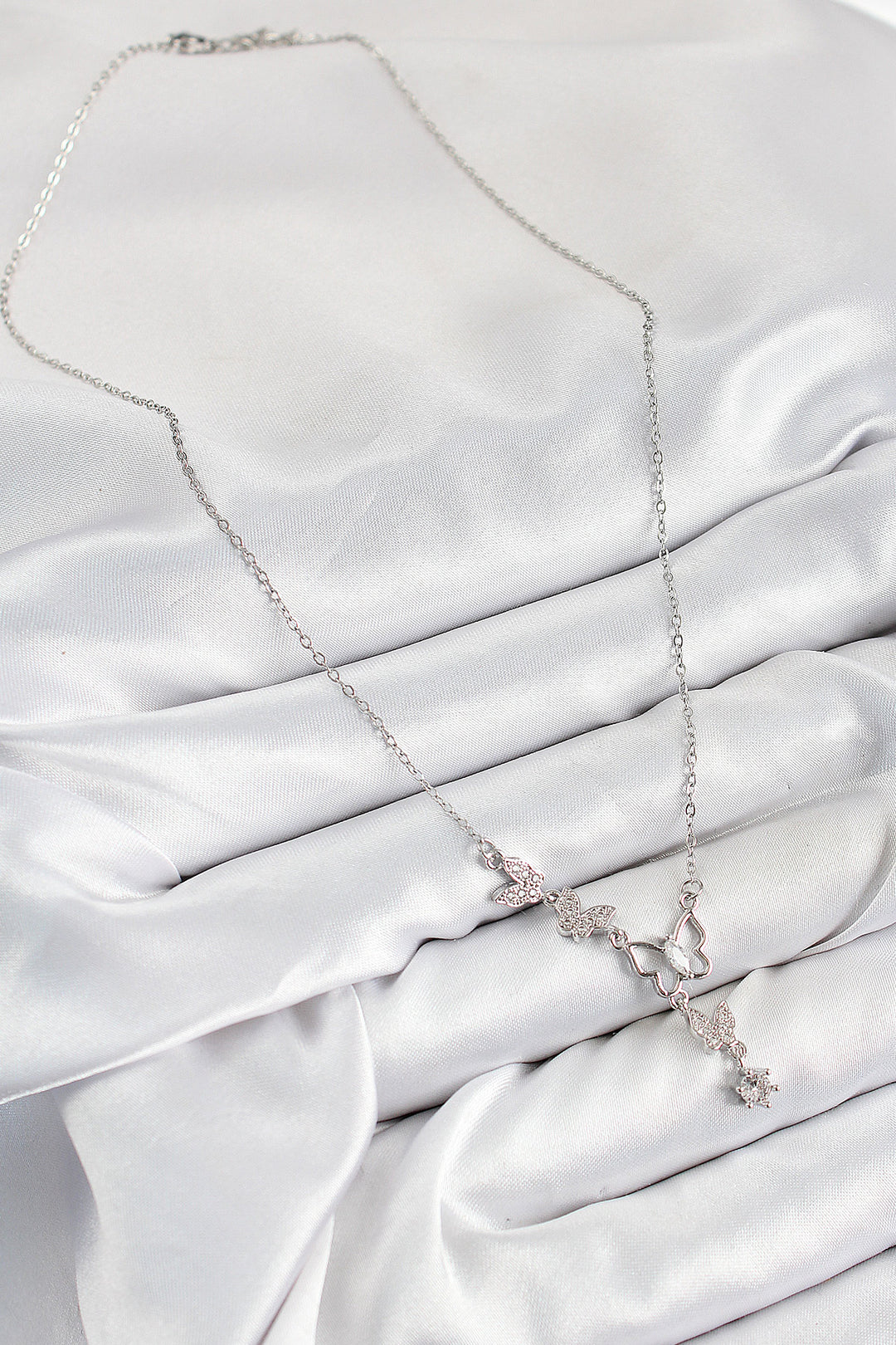 EBJ 316L Stainless Steel Butterfly Model Necklace with Zircon Stone Silver Color for Women - Zaragoza