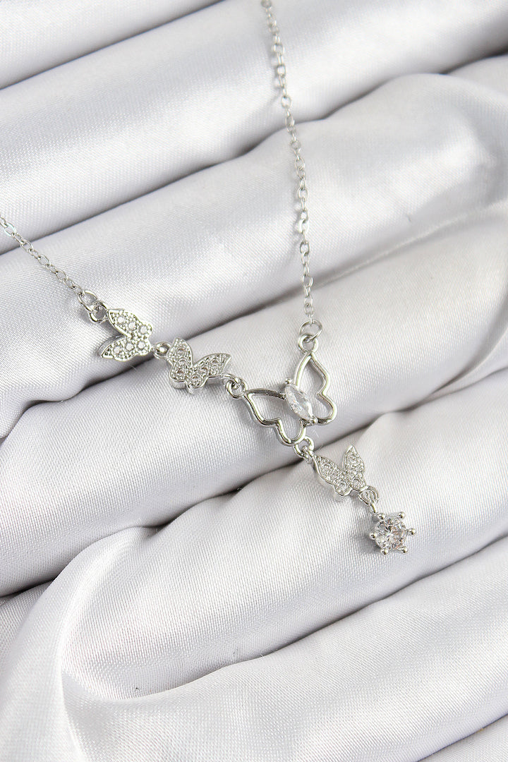EBJ 316L Stainless Steel Butterfly Model Necklace with Zircon Stone Silver Color for Women - Zaragoza