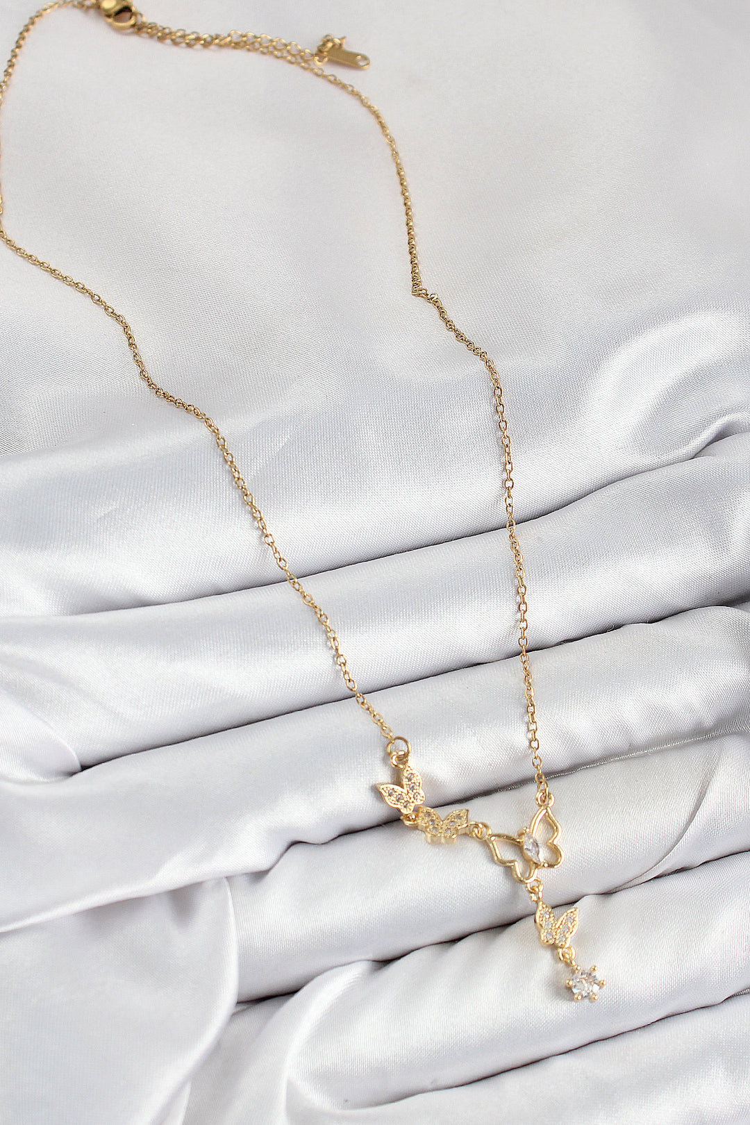 EBJ 316L Stainless Steel Butterfly Model Necklace with Zircon Stone in Gold Color for Women - Georgetown