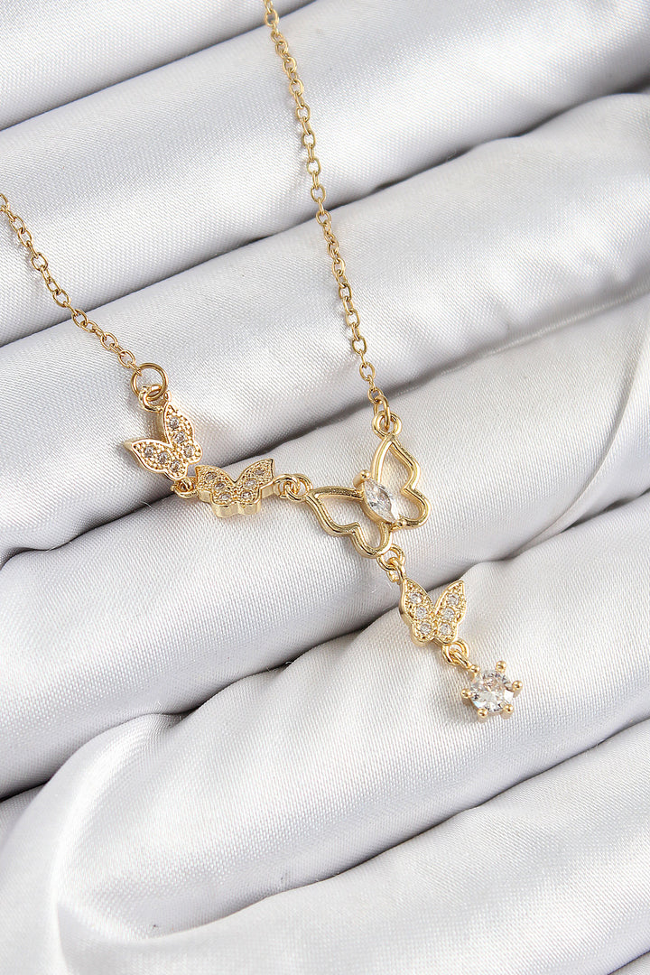 EBJ 316L Stainless Steel Butterfly Model Necklace with Zircon Stone in Gold Color for Women - Georgetown