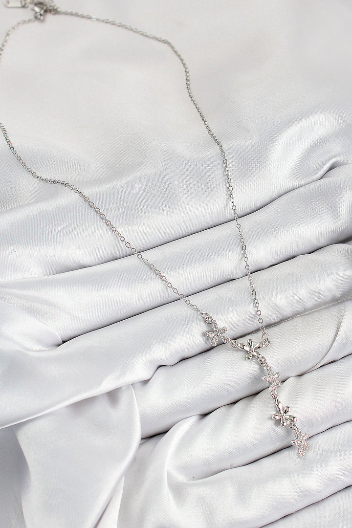 EBJ 316L Stainless Steel Zircon Stone Flower Model Silver Color Women's Necklace - Ninove