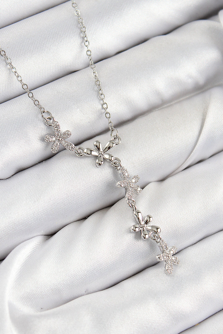 EBJ 316L Stainless Steel Zircon Stone Flower Model Silver Color Women's Necklace - Ninove