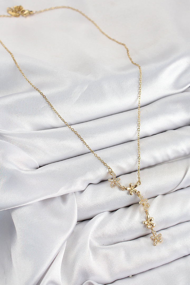 EBJ 316L Steel Zircon Stone Flower Model Gold Color Women's Necklace - Delray Beach