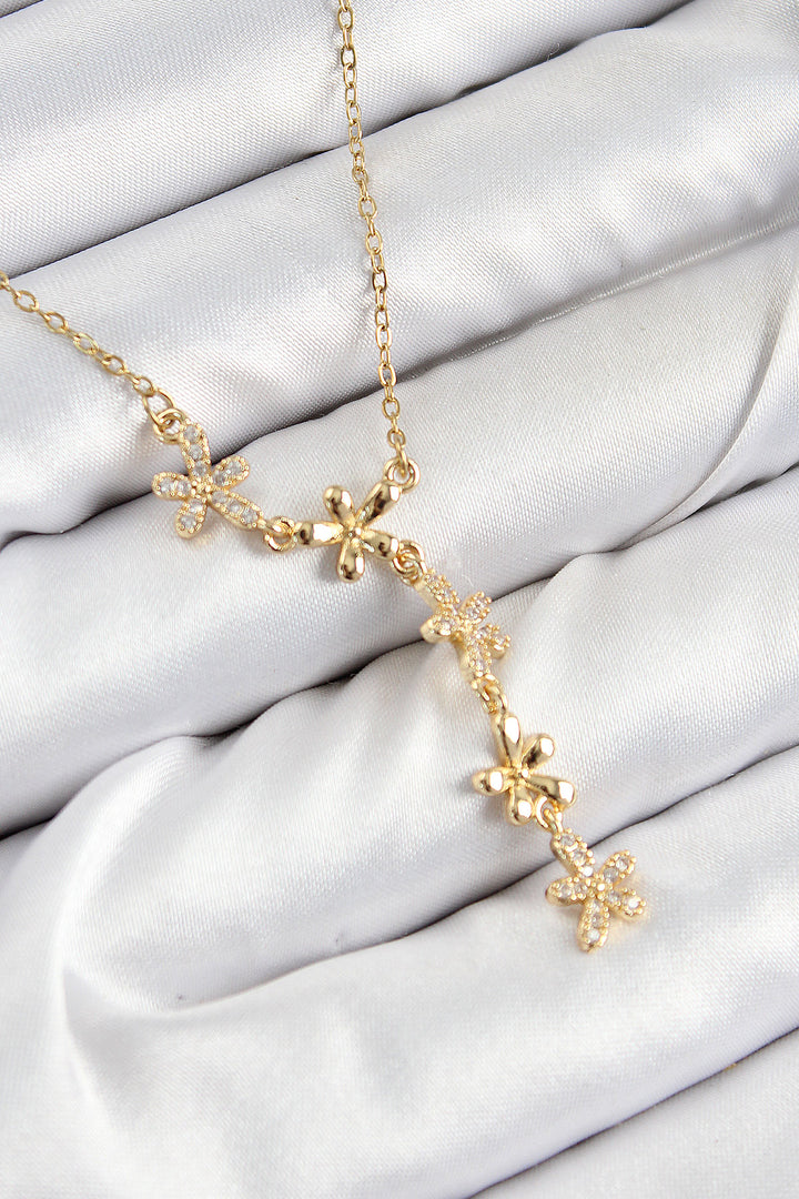 EBJ 316L Steel Zircon Stone Flower Model Gold Color Women's Necklace - Delray Beach