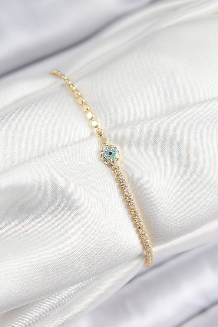 EBJ Rice Zircon Stone Evil Eye Model Bracelet with Gold Color Chain for Women - Ciudad Nezahualcóyotl