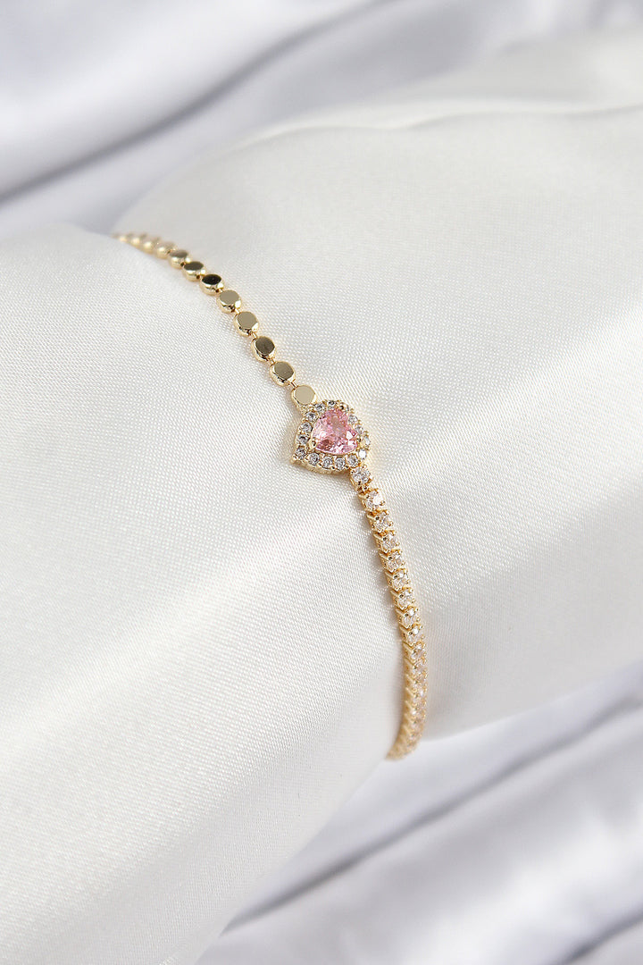 EBJ Rice Zircon Stone Heart Model Crush Chain Gold Color Women's Bracelet - Florence-Graham