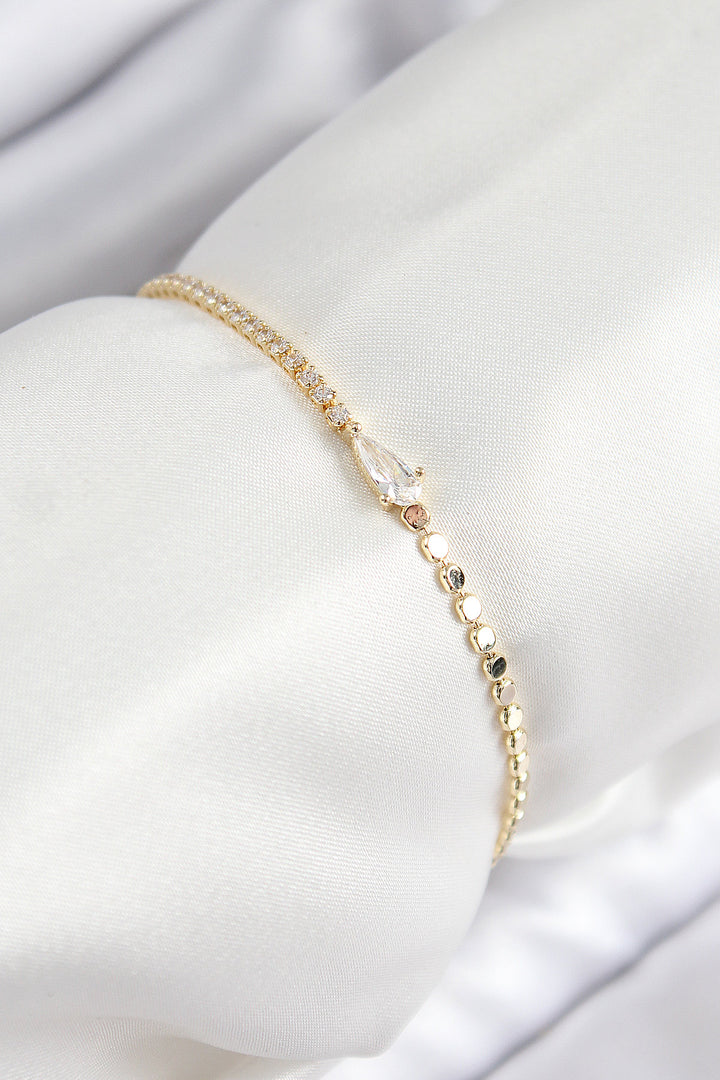 EBJ Rice Zircon Stone Drop Model Twisted Chain Gold Color Women's Bracelet - Legnano