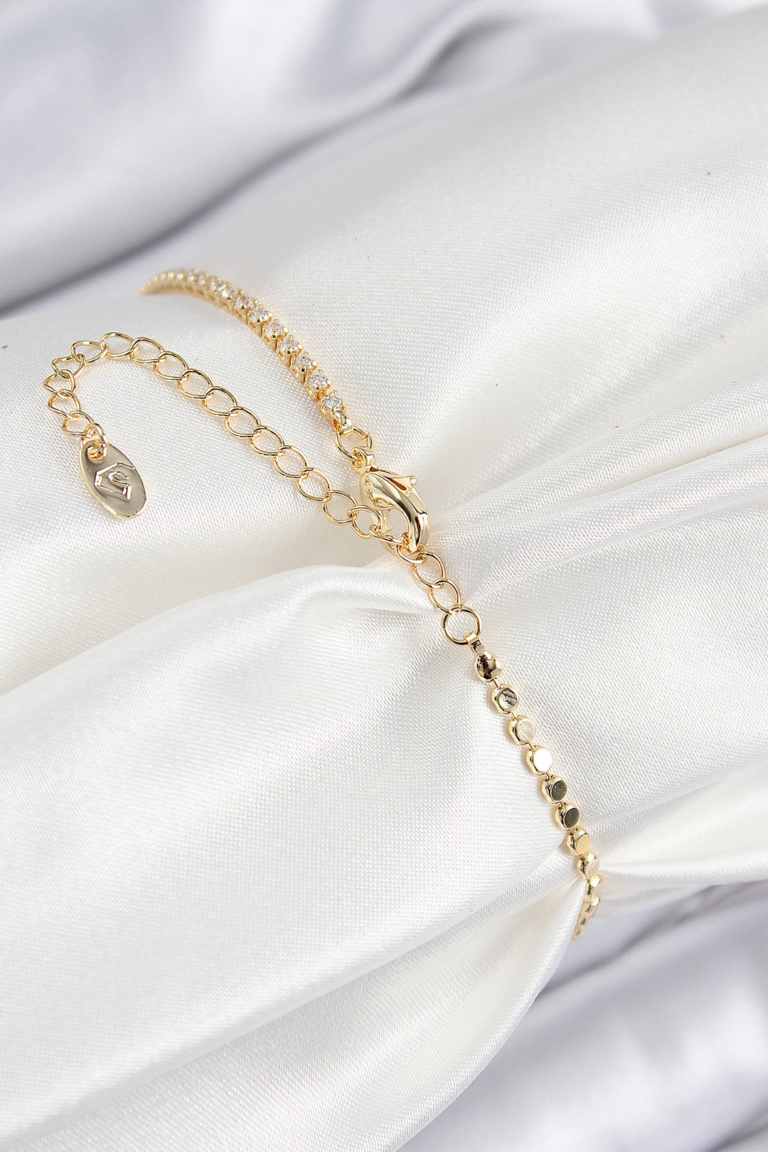 EBJ Rice Zircon Stone Rectangular Model Hammered Chain Gold Color Women's Bracelet - Leamington