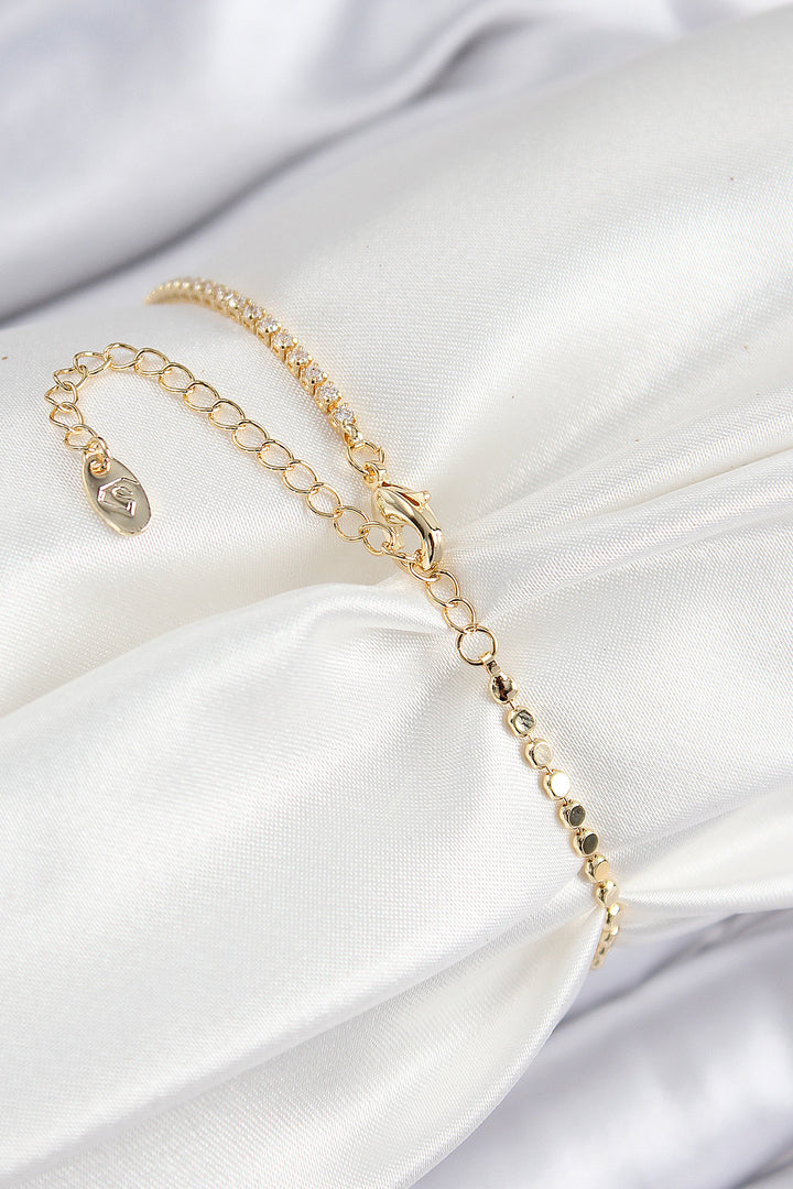 EBJ Rice Zircon Stone Rectangular Model Hammered Chain Gold Color Women's Bracelet - Leamington