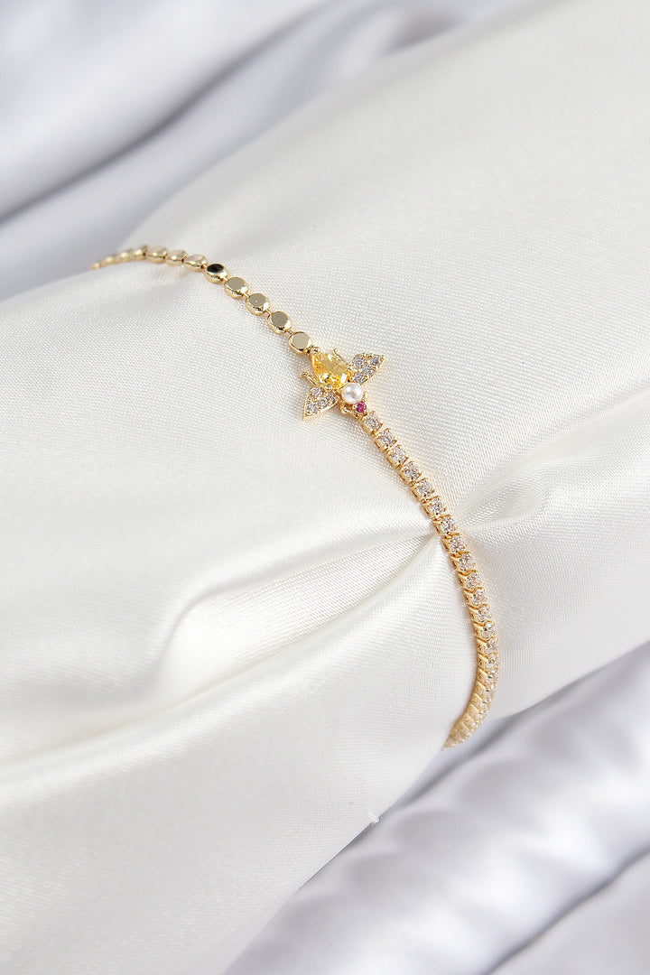 EBJ Rice Zircon Stone Bee Model Mesh Chain Gold Color Women's Bracelet - Mühlhausen