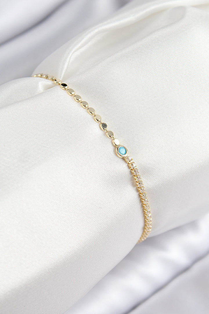 EBJ Rice Zircon Stone Bead Model Twisted Chain Gold Color Women's Bracelet - Fondi