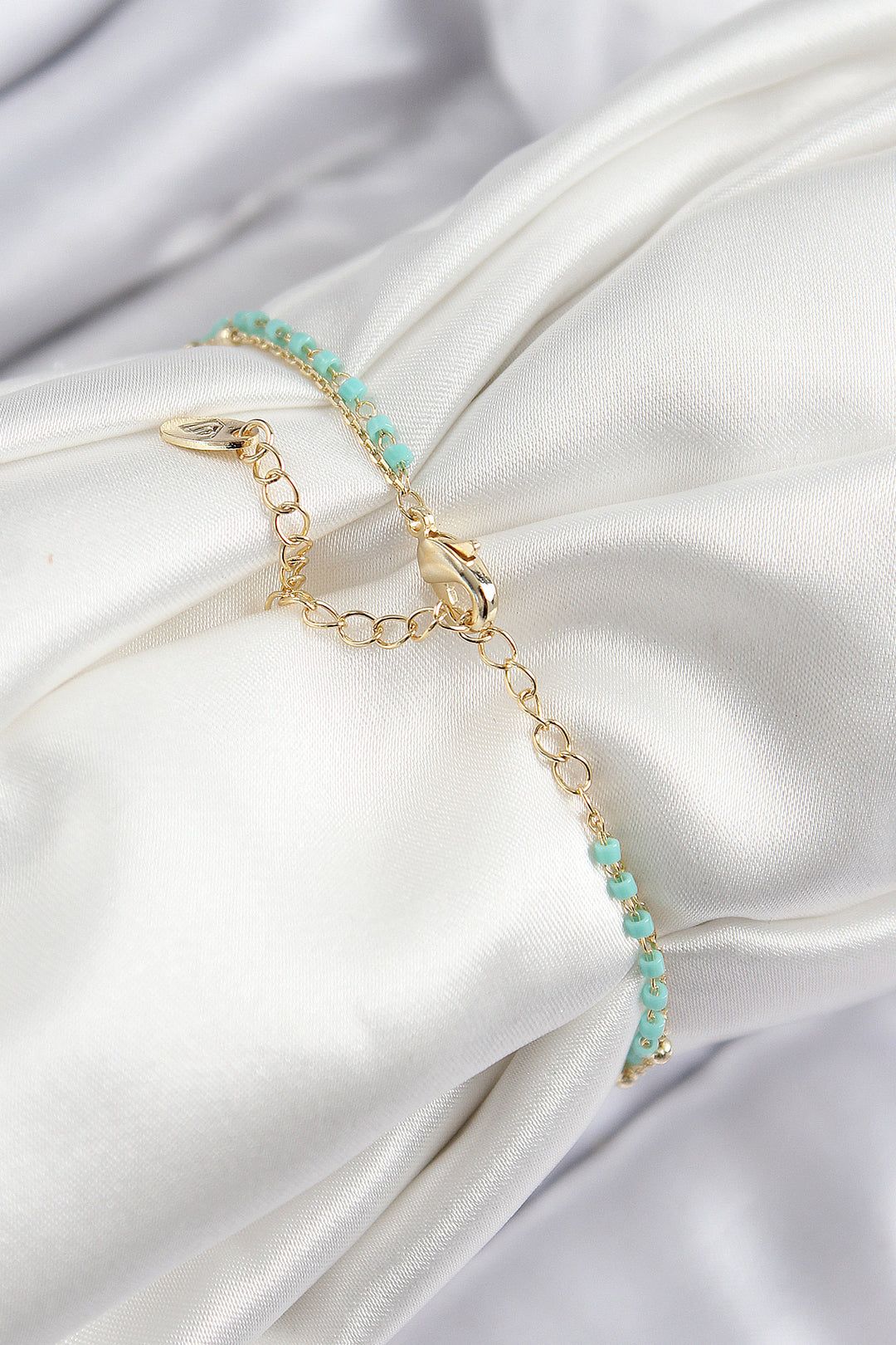 EBJ Gold Color Women's Bracelet with Rice Zircon Stone and Blue Beads - San Remo