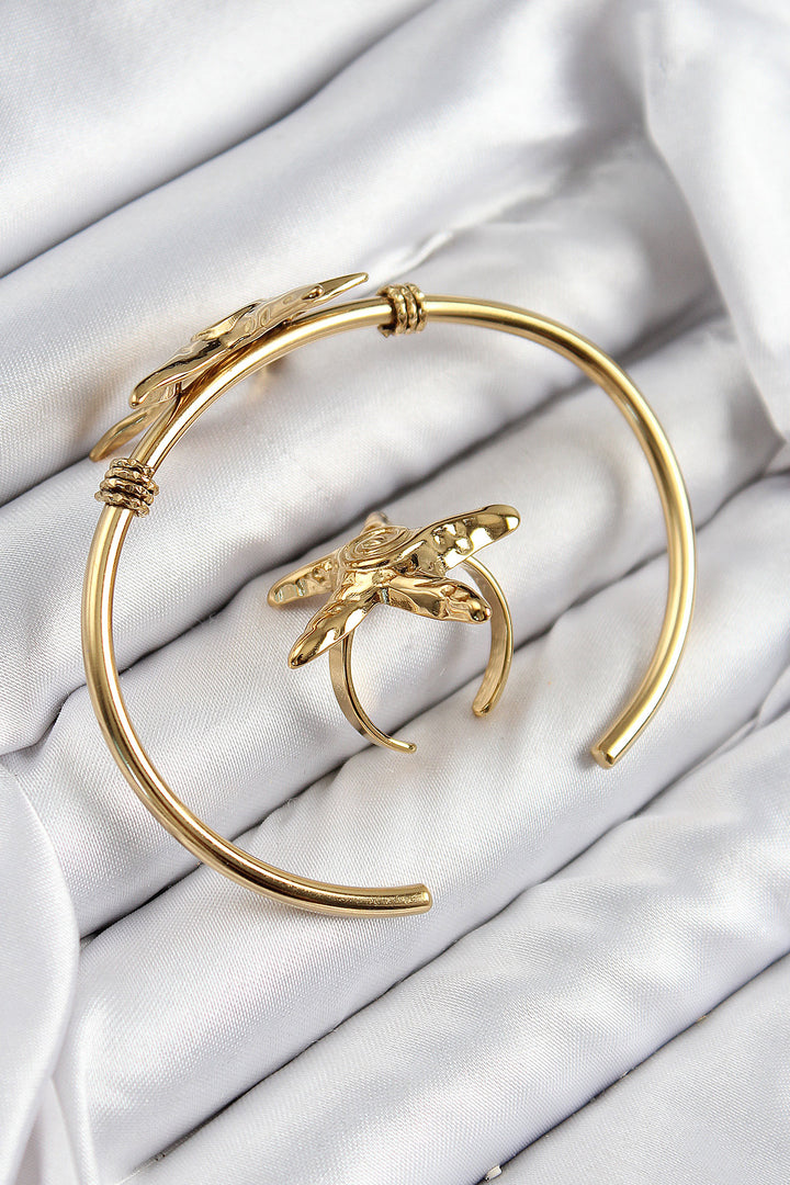 EBJ Rice Starfish Model Gold Color Bracelet Ring Set - Rustavi