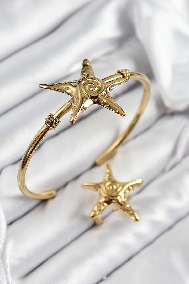 EBJ Rice Starfish Model Gold Color Bracelet Ring Set - Rustavi