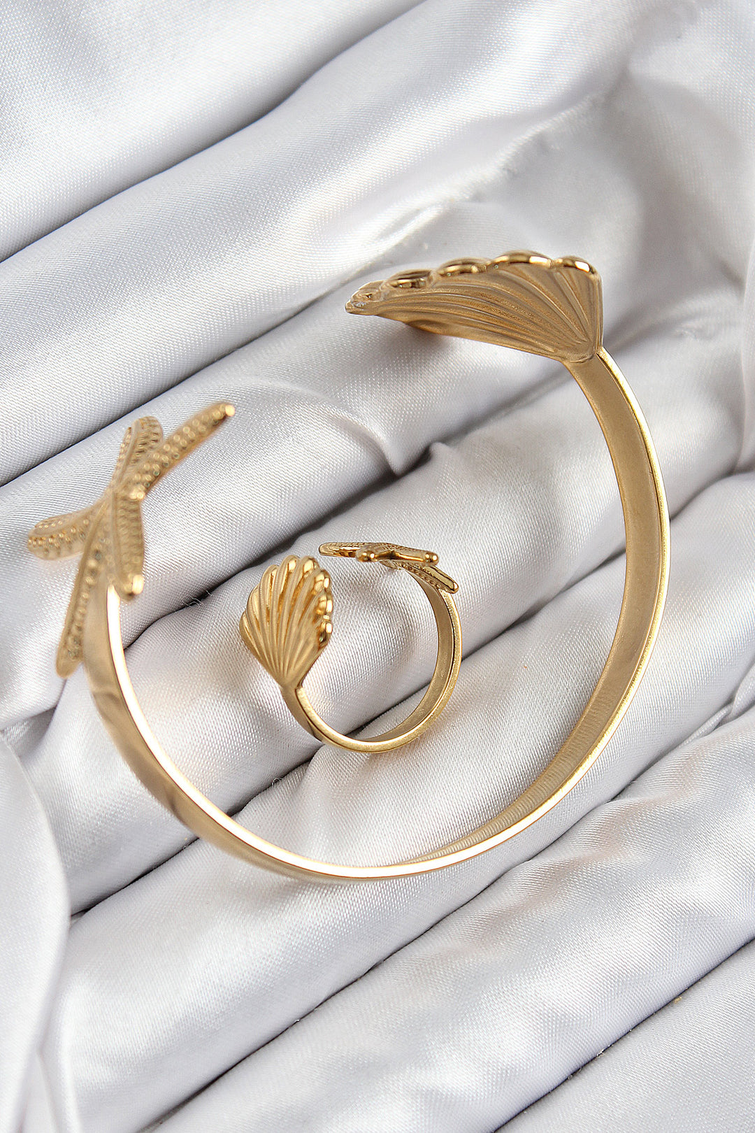 EBJ Rice Oyster and Starfish Model Gold Color Bracelet Ring Set - Farmington