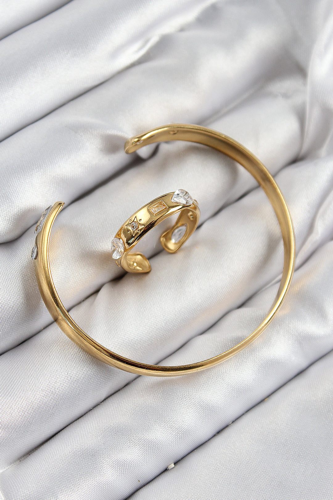 EBJ Rice Zircon Stone Separated Model Gold Color Bracelet Ring Set - San Felíu de Llobregat